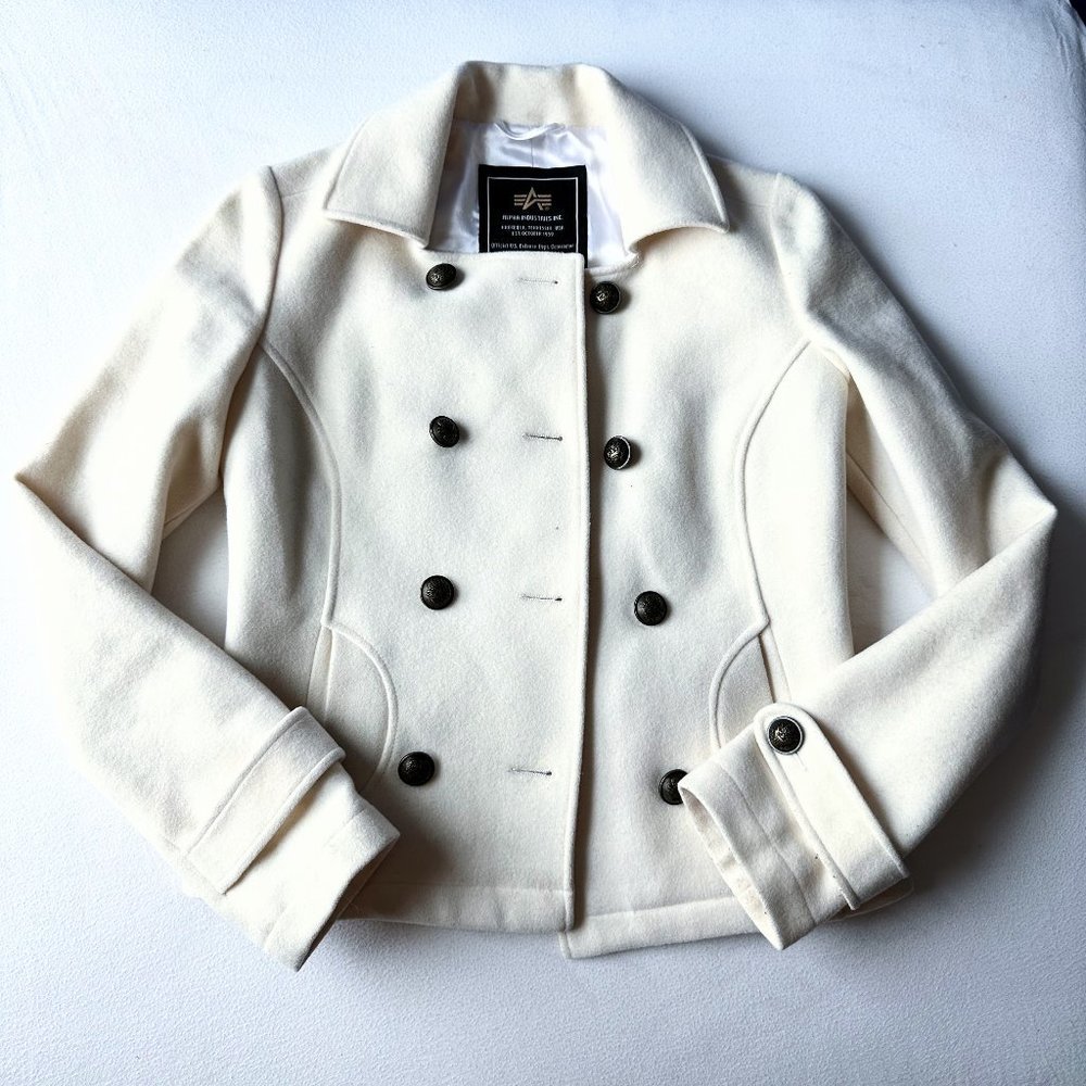 Off-White Wool Cropped Peacoat (Alpha Industries, XS)
